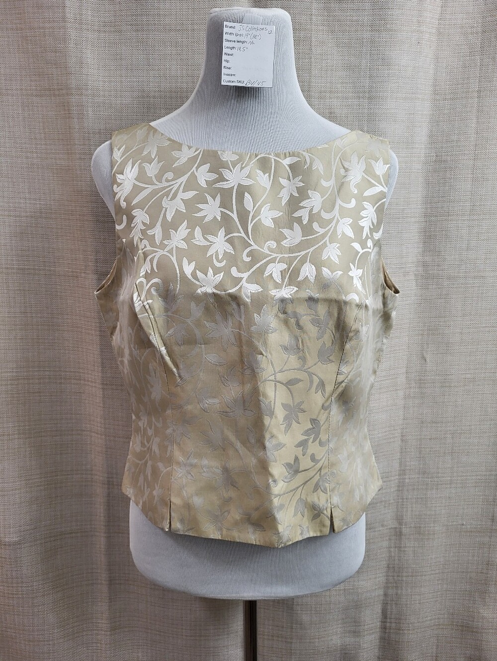 JS Collections Women's Champagne Floral Shell Top Brocade Jacquard Size 12